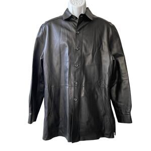 Alandales Glenn Laiken Black Nappa Leather Shacket Size 38 NWOT